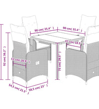 5-tlg. Garten-Bistro-Set mit Kissen Grau Poly Rattan