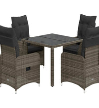 5-tlg. Garten-Bistro-Set mit Kissen Grau Poly Rattan