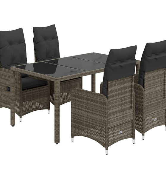 5-tlg. Garten-Bistro-Set mit Kissen Grau Poly Rattan