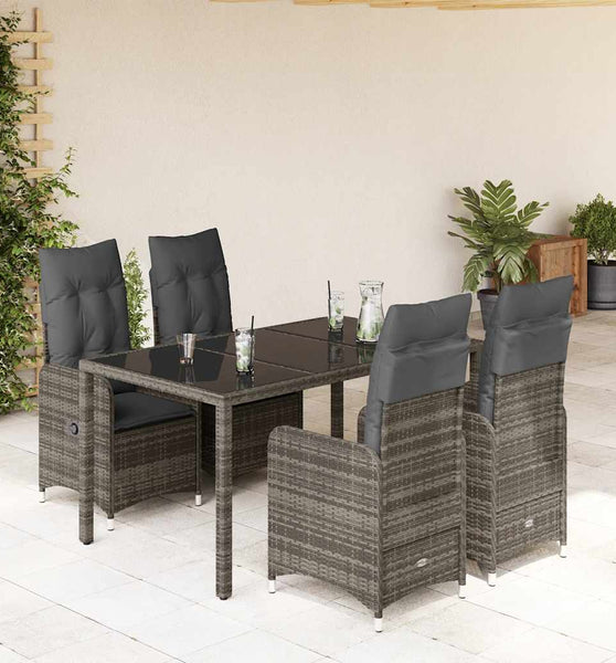 5-tlg. Garten-Bistro-Set mit Kissen Grau Poly Rattan