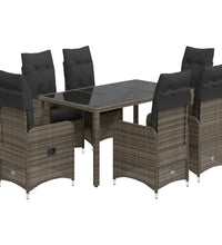 7-tlg. Garten-Bistro-Set mit Kissen Grau Poly Rattan