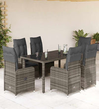 7-tlg. Garten-Bistro-Set mit Kissen Grau Poly Rattan