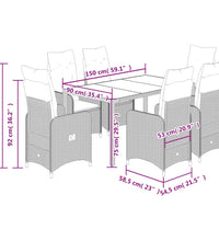 5-tlg. Garten-Bistro-Set mit Kissen Grau Poly Rattan