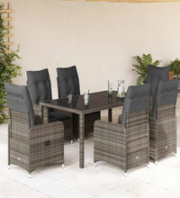 5-tlg. Garten-Bistro-Set mit Kissen Grau Poly Rattan