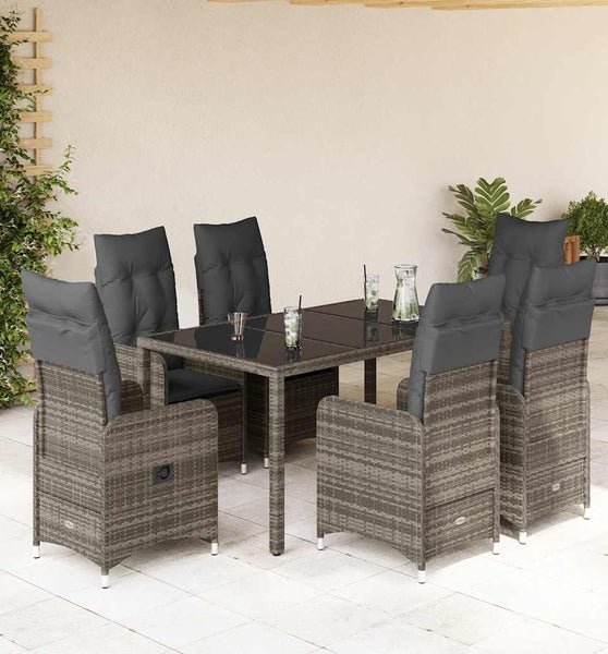 5-tlg. Garten-Bistro-Set mit Kissen Grau Poly Rattan