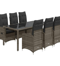 7-tlg. Garten-Bistro-Set mit Kissen Grau Poly Rattan