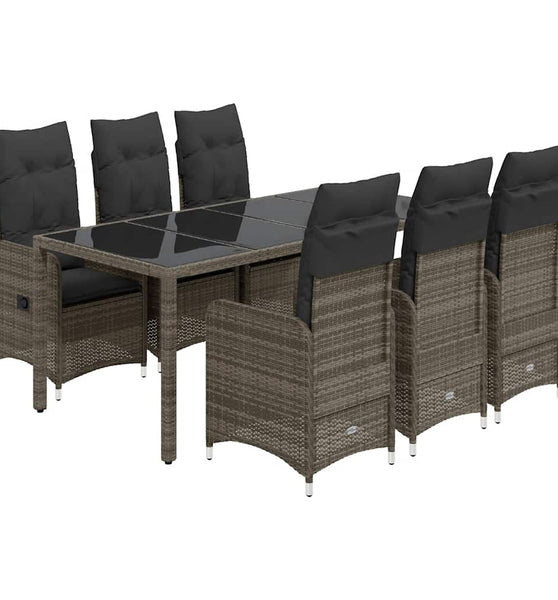 7-tlg. Garten-Bistro-Set mit Kissen Grau Poly Rattan
