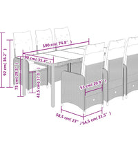 7-tlg. Garten-Bistro-Set mit Kissen Grau Poly Rattan