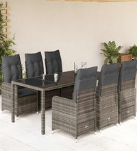 7-tlg. Garten-Bistro-Set mit Kissen Grau Poly Rattan