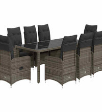 9-tlg. Garten-Bistro-Set mit Kissen Grau Poly Rattan