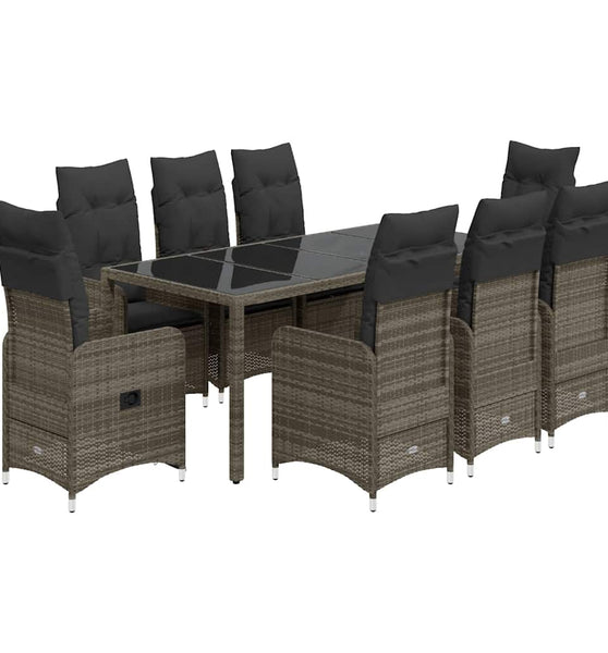 9-tlg. Garten-Bistro-Set mit Kissen Grau Poly Rattan