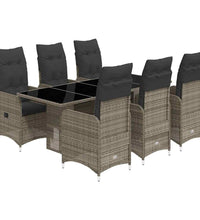 7-tlg. Garten-Bistro-Set mit Kissen Grau Poly Rattan
