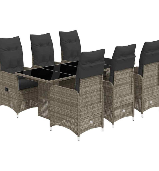7-tlg. Garten-Bistro-Set mit Kissen Grau Poly Rattan