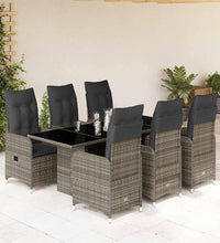 7-tlg. Garten-Bistro-Set mit Kissen Grau Poly Rattan