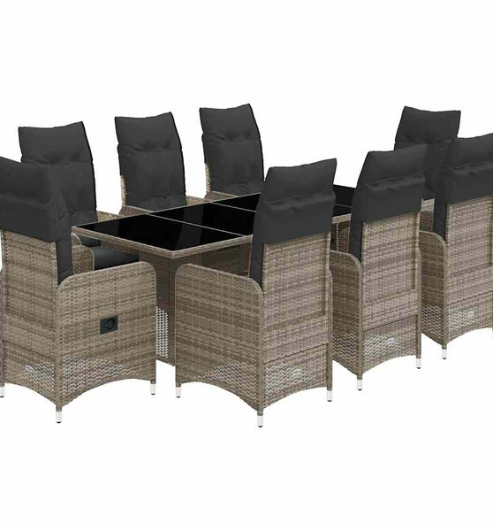 9-tlg. Garten-Bistro-Set mit Kissen Grau Poly Rattan
