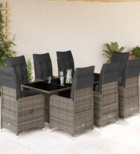 9-tlg. Garten-Bistro-Set mit Kissen Grau Poly Rattan