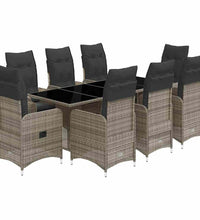 9-tlg. Garten-Bistro-Set mit Kissen Grau Poly Rattan