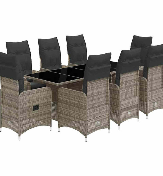 9-tlg. Garten-Bistro-Set mit Kissen Grau Poly Rattan