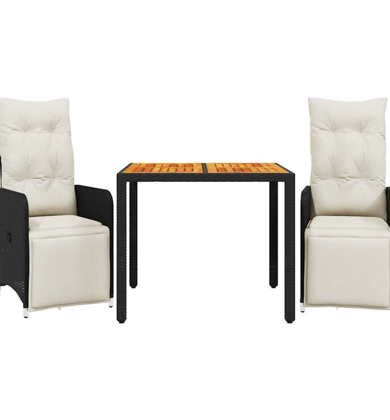 3-tlg. Garten-Bistro-Set mit Kissen Schwarz Poly Rattan