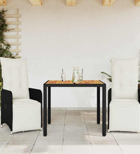 3-tlg. Garten-Bistro-Set mit Kissen Schwarz Poly Rattan