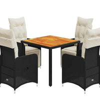 5-tlg. Garten-Bistro-Set mit Kissen Schwarz Poly Rattan