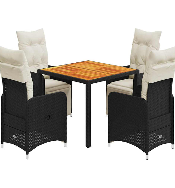 5-tlg. Garten-Bistro-Set mit Kissen Schwarz Poly Rattan