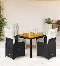 5-tlg. Garten-Bistro-Set mit Kissen Schwarz Poly Rattan