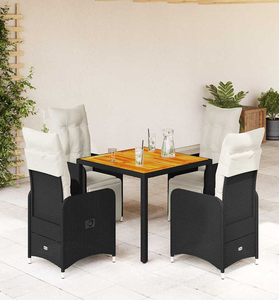 5-tlg. Garten-Bistro-Set mit Kissen Schwarz Poly Rattan