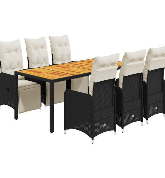 7-tlg. Garten-Bistro-Set mit Kissen Schwarz Poly Rattan