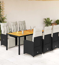 7-tlg. Garten-Bistro-Set mit Kissen Schwarz Poly Rattan
