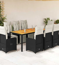 9-tlg. Garten-Bistro-Set mit Kissen Schwarz Poly Rattan