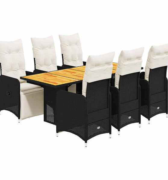 7-tlg. Garten-Bistro-Set mit Kissen Schwarz Poly Rattan