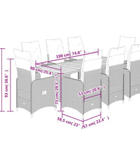 9-tlg. Garten-Bistro-Set mit Kissen Schwarz Poly Rattan