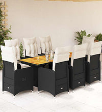 9-tlg. Garten-Bistro-Set mit Kissen Schwarz Poly Rattan