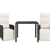 3-tlg. Garten-Bistro-Set mit Kissen Schwarz Poly Rattan