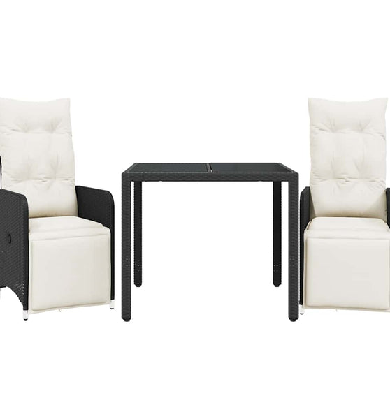 3-tlg. Garten-Bistro-Set mit Kissen Schwarz Poly Rattan