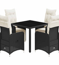 5-tlg. Garten-Bistro-Set mit Kissen Schwarz Poly Rattan