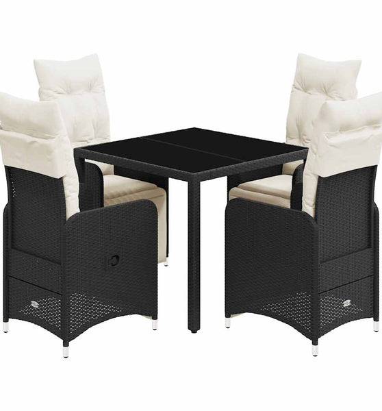 5-tlg. Garten-Bistro-Set mit Kissen Schwarz Poly Rattan