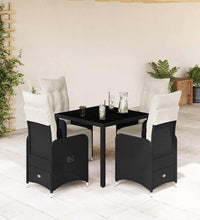 5-tlg. Garten-Bistro-Set mit Kissen Schwarz Poly Rattan