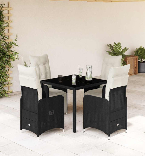 5-tlg. Garten-Bistro-Set mit Kissen Schwarz Poly Rattan