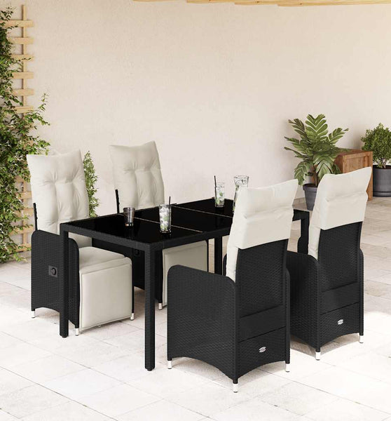 5-tlg. Garten-Bistro-Set mit Kissen Schwarz Poly Rattan