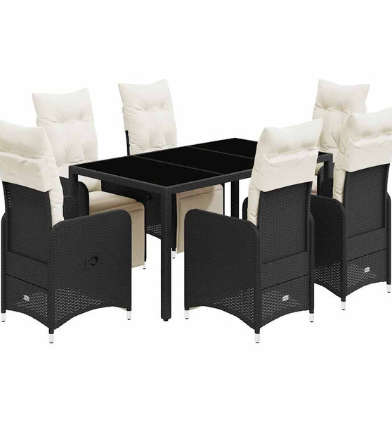 7-tlg. Garten-Bistro-Set mit Kissen Schwarz Poly Rattan
