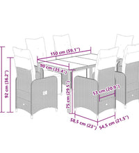 7-tlg. Garten-Bistro-Set mit Kissen Schwarz Poly Rattan