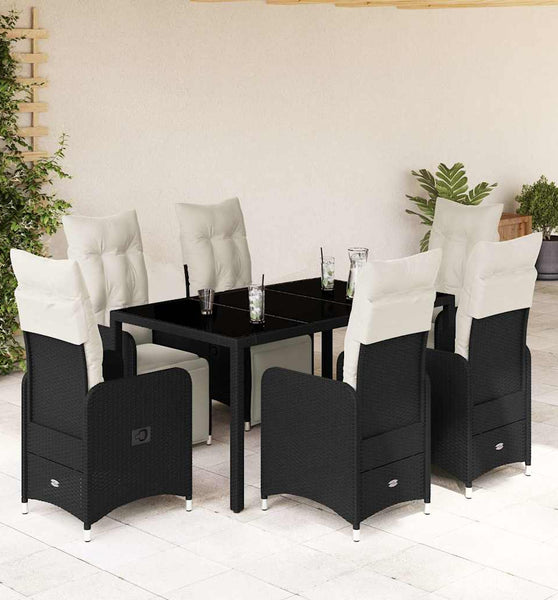 7-tlg. Garten-Bistro-Set mit Kissen Schwarz Poly Rattan