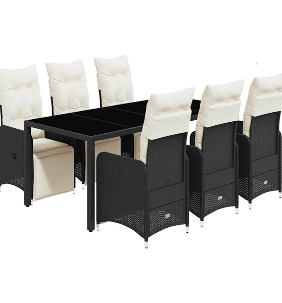 7-tlg. Garten-Bistro-Set mit Kissen Schwarz Poly Rattan
