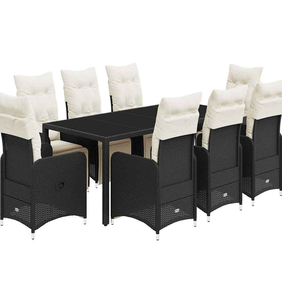 9-tlg. Garten-Bistro-Set mit Kissen Schwarz Poly Rattan