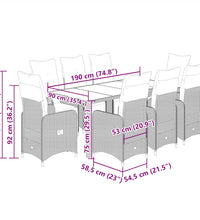 9-tlg. Garten-Bistro-Set mit Kissen Schwarz Poly Rattan