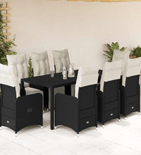 9-tlg. Garten-Bistro-Set mit Kissen Schwarz Poly Rattan