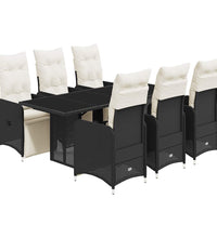 7-tlg. Garten-Bistro-Set mit Kissen Schwarz Poly Rattan