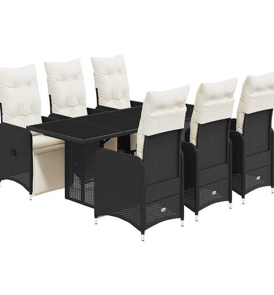 7-tlg. Garten-Bistro-Set mit Kissen Schwarz Poly Rattan